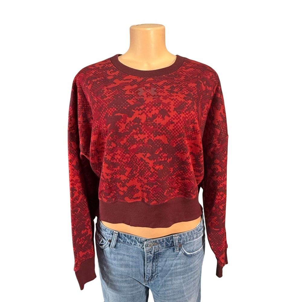 Under Armour Sweatshirt Womens Medium Red Camo Cropped Pullover Excellent - Picture 1 of 9